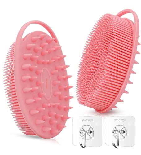 Image of Ultra Soft Primum 2-in-1 Body & Shampoo Brush, Exfoliating Silicone Bath Scrubber, Premium Silicone Loofah, Scalp Massager, Super-Exfoliating & Lathering Body Scrubber, Shower Brush | BPA-Free | for Women and Men (With A Free Hook 2-pic) (PACK OF 2-pic)