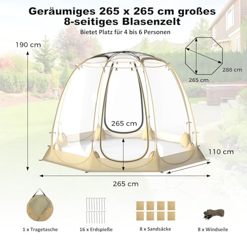 GYMAX Transparentes Pop up Zelt, faltbares Kuppelzelt für 5-6 Personen, durchsichtiges Wurfzelt mit Tragetasche, Bubble-Zelt für Outdoor-Aktivitäten, Sofortzelt wetterfest