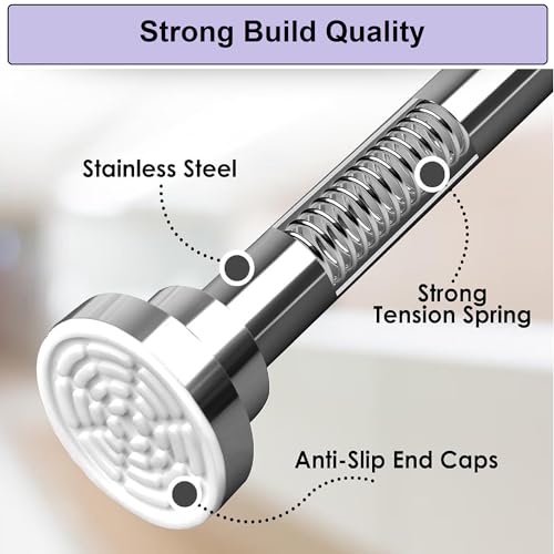 Image of SWAZE Drill-Free Adjustable Curtain Rod - Extendable rod for Curtains, Shower, Windows & Clothes Hanging | No Drill Shower Rod | Self Adjust Curtain Pipe, Steel Telescopic Stand (800mm-1400mm SS)