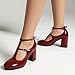 Bviennic Womens Block Heel Ankle Strap Round Toe Court Shoes Fashion Party Red Size 6 US/37