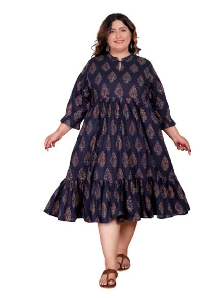 swasti Women Pure Cotton Plus Size Floarl Printed Gown Navy Blue-picture-20