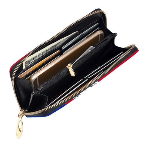 TYUMHCambodia Flag Leather long clutch wallet with 12 card slots and 3 full pockets for cash, designed for fashionable women.4