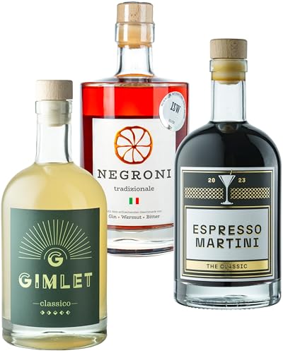 3 Cocktail Klassiker: Negroni & Espresso Martini & Gimlet | Premixed Drink Pack - Alkohol Geschenk Set 3 x 0,5l