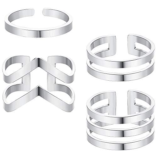 Loyallook 4Pcs 316L Stainless Steel Stackable Knuckle Midi Rings For Women's Minimalist Chevron V Ring Line Adjustable Nail Thumb Ring Set #TOP1