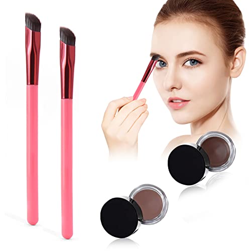 2Pack Eyebrow Brush Multi Function Eyebrow Brush, Three-dimensional Concealer Makeup Brush Angled Eyebrow Hairline Brush +2Pack Eyebrow Cream(Light Brown+Dark Brown）