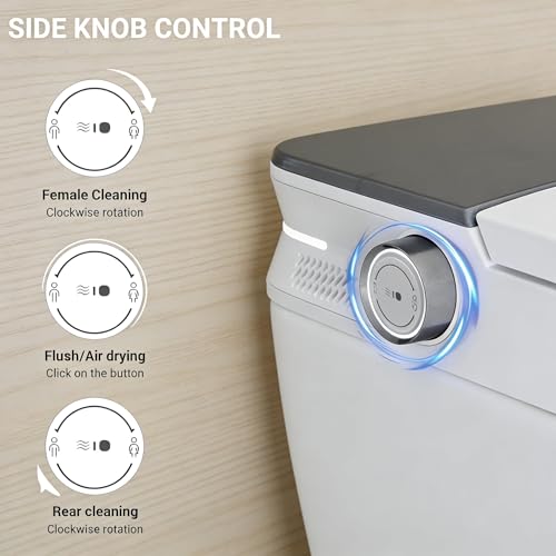 Inodoro inteligente ADA con bidé, tapa automática apertura/cierre, descarga automática, asiento calefactable, agua tibia instantánea, secador de aire cálido, sensor de pie, control remoto miniatura 7