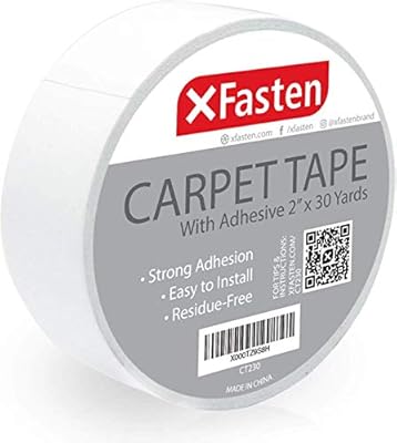 XFasten Double Sided Carpet Tape for Area Rugs, Residue-Free, 2-Inch x 30 Yards; Wood Safe 2 Faced Rug Tape for Carpet to Floor and Rug to Carpet Applications