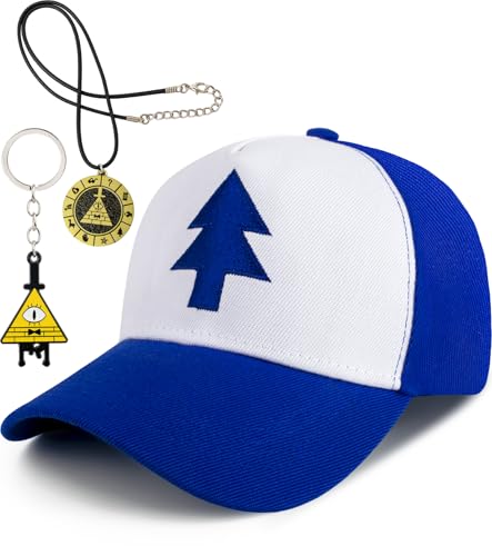 Amzano Dipper Hat Blue Embroidered Baseball Cap with Necklace and Keychain
