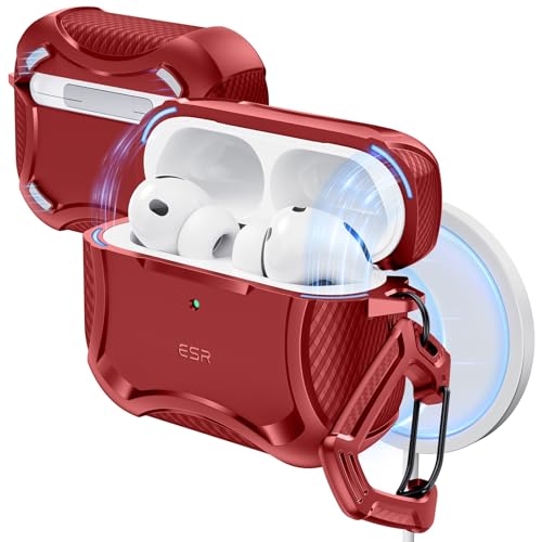 ESR Funda para AirPods Pro 3 (2025), Compatible con AirPods Pro 3 (Cable USB-C), Tapa Magnética, Compatible con MagSafe, Potente Protección contra Caídas, Serie Cyber, Rojo