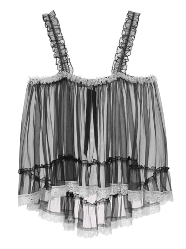 YiZYiF Mens Sissy Lingerie Nightie Dress Lace Sheer Tank Top Camisole Nightgown Crossress Nightdress4