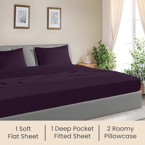 Image of SGI bedding 108 inchx108 inch 4 Pc Alaskan King Sheet Set 600 TC 15 inch Deep, Plum