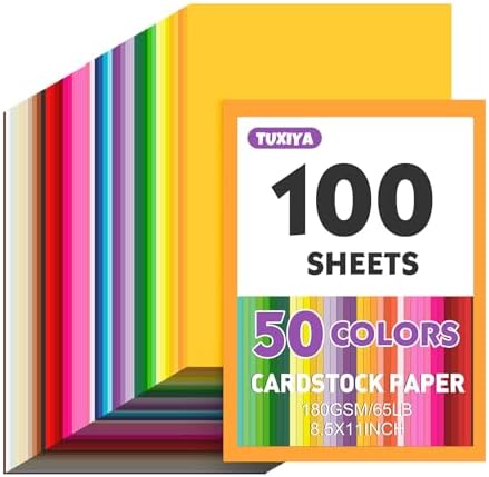 100 Sheets 8.5" X 11" Colored Cardstock, 50 Assorted Colors Const...
