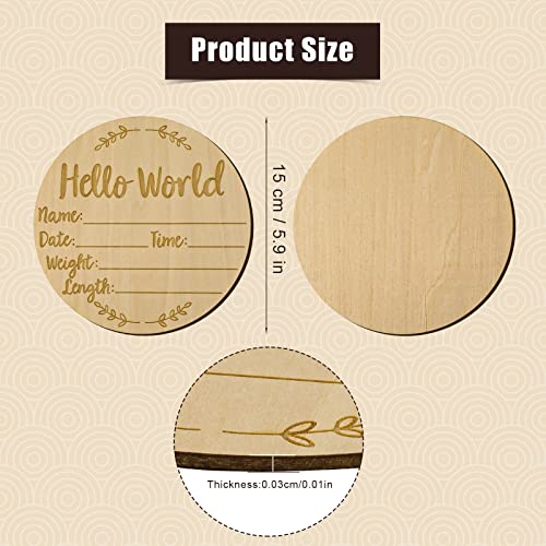 Baby Announcement Sign, 5.9 inch Hello World Newborn Sign Round Wooden Milestone Baby Nursery Name Birth Signs for Hospital and Pregnancy Announcements - Image 3