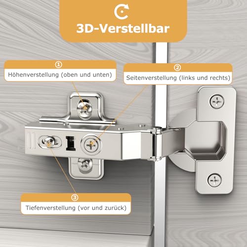 Furniware 2 Stück Schrankscharniere, Öffnungswinkel 110° mit Hydraulisch Feder Perfekte Softclose Küchenschrank Scharniere, Topf-Bohrabstand 45mm, für Küchenschrank, Schranktür, Kleiderschrank