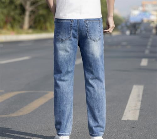 Men's Slim Cotton Jeans Blue Elastic Zipper Casual Straight Pants2