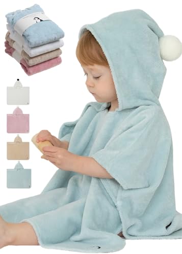 Image of Konny Baby Hooded Towel Plush Thick & Cozy Soft-Touch Absorbent Rayon from Bamboo Cotton Baby Bath Beach Towel, Oeko-TEX, Newborn Boys Girls Toddler (Mint, Large)