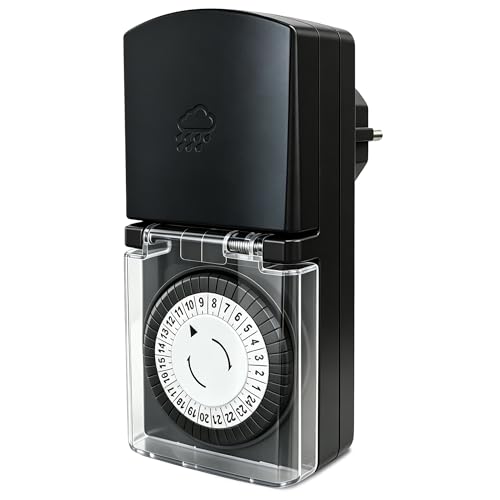 G-ELEK Zeitschaltuhr Aussenbereich 24-Stunden-Mechanische Zeitschaltuhr Steckdose Outdoor mit Kindersicherung & Schutzabdeckung IP44 Wasserdicht für Lichter Weihnachtsdeko Schwarz