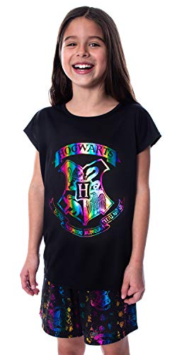 Harry Potter Pajamas Girls Hogwarts Rainbow Sleep Shirt Shorts PJ Set Gryffindor, Hufflepuff, Slytherin, Ravenclaw