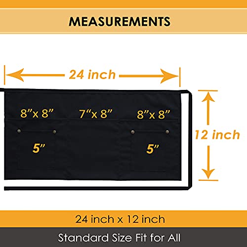 Brtex Server Aprons With 5 Pockets (2 Pack) – Commercial Grade Black Waist Aprons For Women Men – Restaurants Cafes Bars Home & Kitchen Apron 24X12 Fits Every Waist #TOP4