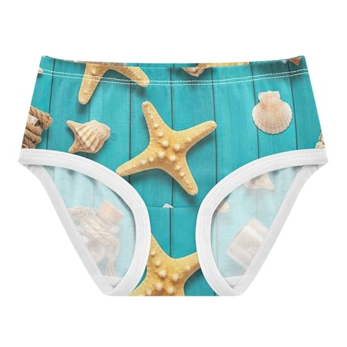 Pastel Starfish Shells Blue Cute Panties Girl Toddler Underwear Floral Cotton Cartoon Briefs Underpants 2t