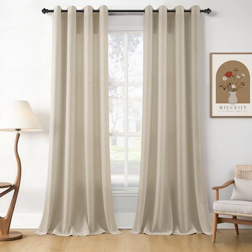 Image of Eggshell Beige Linen Curtains 84 Inches Long for Living Room Grommet Luxury Light Filtering Semi Sheer Curtain Modern Farmhouse Decor Elegant Coastal Sheer Drapes for Bedroom Office 52x84, 2 Panel