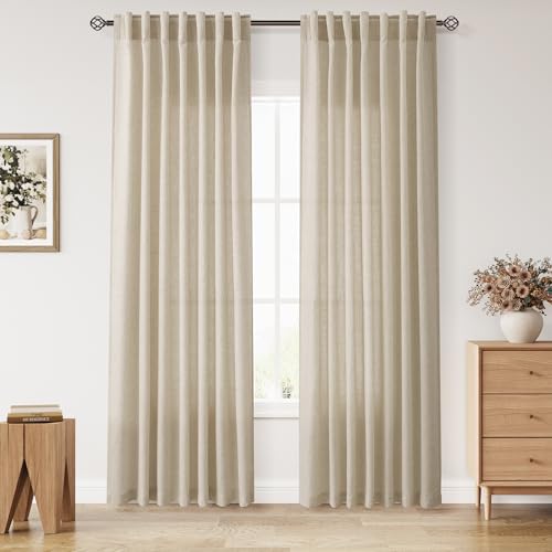 Image of Nanspring Linen Curtains 84 Inch Length 7ft for Living Room Eggshell Beige