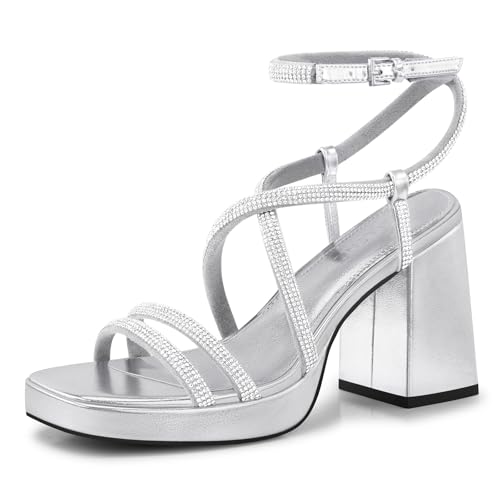 Image of CELLENZ Women Chunky Platform Heels: 3.9 Inch High Heel Prom, Wedding, Party, Square Open Toe Heeled Sandals, Strappy Comfortable Sexy Dressy Heels
