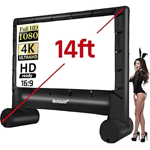Pro 14 Feet Inflatable Outdoor Movie Projector Screen, Outdoor Blow Projection Screen Mega Projector Screen for Front and Rear Projection - Includes Inflation Fan, Base Stakes, Tie-Downs & Storage Bag Cover