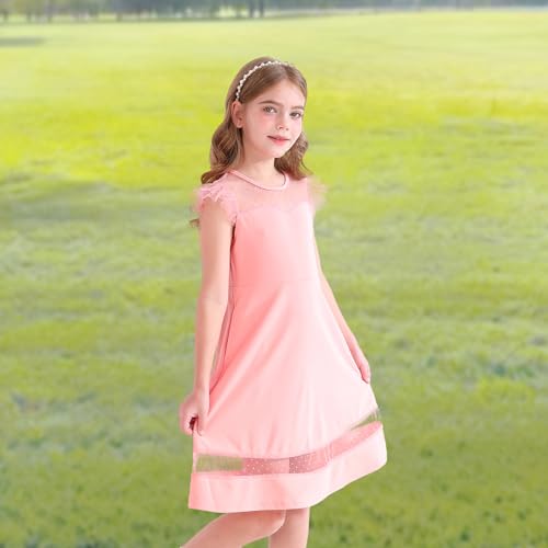 YOUNGER TREE Girls Dress Summer Sleeveless Round Neck Mesh A Line Casual Dresses with Pockets 6-13 Years3