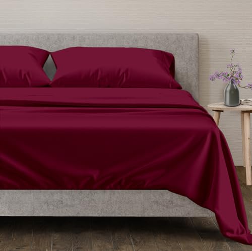 Mayfair Linen 100% Egyptian Cotton King Size Sheets Set - Luxury 600 Series Voyage Collection Egyptian Cotton Sheets King Size (4 PC, Burgundy), Soft, Cooling, 16" Deep Pocket Hotel Bed Sheet Set