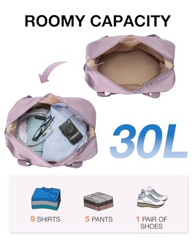 BAGSMART Foldable Travel Duffle Bag, 30.6L Large Carry On Tote Bag Gym Sports Bag for Women, Weekender Overnight Bag for Travel Essentials & Daily Necessities(Dark Purple)2