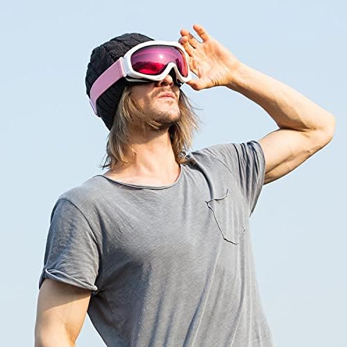Image of OutdoorMaster OTG Ski Goggles - Over Glasses Ski / Snowboard Goggles for Men, Women & Youth - 100% UV Protection (White Frame + VLT 46% Pink Lens)