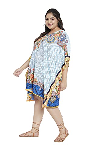 Image of Oussum Short Caftans for Women Plus Size Kaftan Tunic Tops Polyester Summer Beach Clothing Mini Cover Ups Dress for Ladies