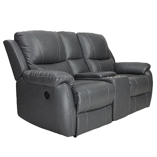 Image of Recliners India Two Seater Recliner Sofa with Console | Lite Power Recliner Chair | Cushion Armrest | Living Room Recliner Sofa | 1-Year Manufacturer Warranty | Colour- Grey Two Tone