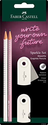 Faber-Castell 218481 - Blister 2 Lápices Sparkle Perlado, Goma Y Afila Sleeve Mini. Sombra Rosa-Leche De Coco