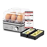 CASO E 9 - Design Eierkocher, Testurteil: Sehr Gut, elektronischer Eierkocher für bis zu 8 Eier, akustisches Signal, inkl. Messbecher und Eipicker und zwei Pochierschalen, Silber