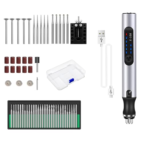 Hoixin Electric Engraving Pen USB Rechargeable Engraver Etching Pen Electric Engraving Tool Kit Quiet Work Overload Protection Engraving/Polishing DIY Hobby Mini Engraving Pen Glass/Wood/Stone/Metal(S