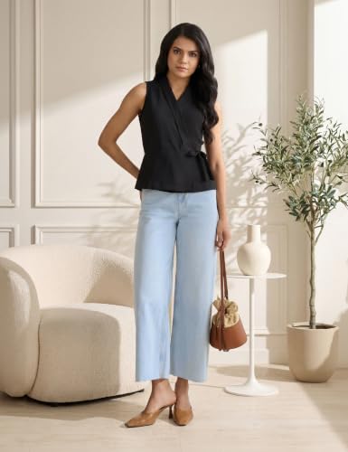 Image of Symbol Premium Women's Polyester Solid Sleeveless Wrap Top (Regular Fit | Desk-to-Dinner) (Available in Plus Sizes)