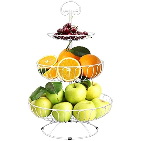 karadrova 3 Tier Fruit Bowl, Tiered Fruit Basket - 8 x 18 inch, Metal 3 Layered Fruit Basket (White) Cover