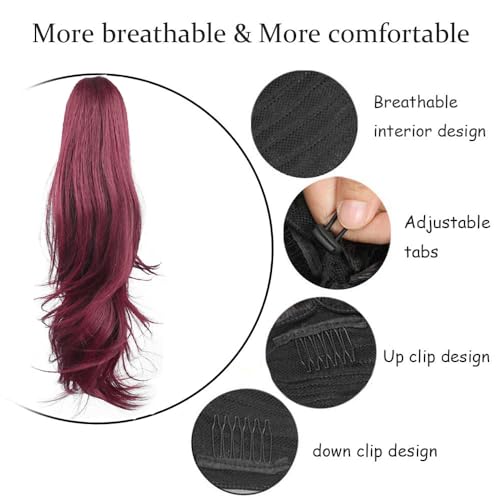 PORSMEER Ponytail Extension Wine Red Drawstring Pony tail Hair Extensions 26 Inch Long Natural Straight Wavy End Synthetic Hairpiece for Women Girls Daily Use - Image 4