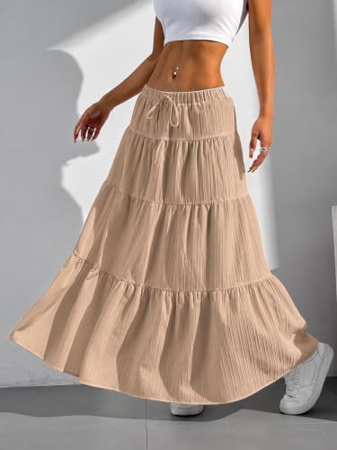 Image of Jawdrobe Women's Georgette Ruffle Hem Long Flared Skirt Lightweight Soft Fabric| High-Waisted Ruffled Maxi Plain and Pleated Skirt