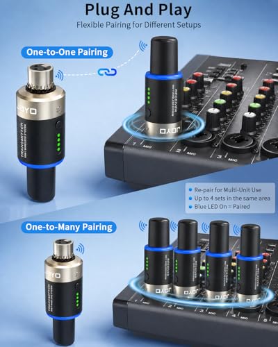 Image of JOYO 5.8Ghz Wireless Microphone System 4 Channels XLR Transmitter Receiver Plug-on Mic Adapter for Dynamic /Phantom-Powered Condenser Live Sound, Studio, Church, Audio Mixer, PA System (MW-1A)