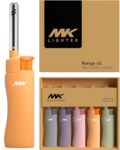 MK Candle Lighter Butane Refillable Wind-Resistant Flame 5-Pack for BBQ Camping Outdoor Use (New Pastel-5pc)
