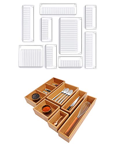 Kootek 9 Pcs Drawer Organizer and 6 Pcs Bamboo Drawer Organizer w...