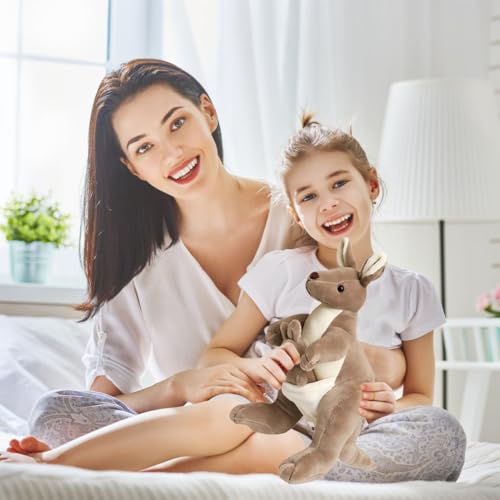 HaOrchid Känguru Plüschtier Plüschtiere, 28cm Kuscheltier, Plüsch Känguroo Spielzeug, Kuscheltier Mutter und Kind Känguru, Flauschiges Känguru Stofftier für Kinder Kuscheln, Spielen und Schlafen