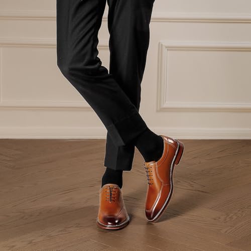 Image of Men's Dress Shoes Genuine Leather Oxford for Men Classic Comfortable Formal Business lace up No Creases Mens Dress Shoes