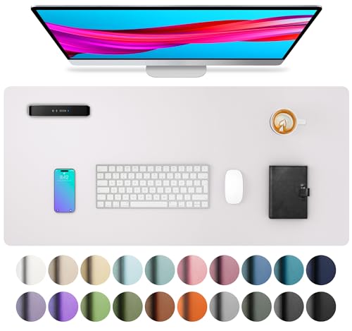 Image of Aothia Large PU Leather Desk Pad Protector - Non-Slip Mouse Pad & Writing Mat for Office /Home, Waterproof, Easy to Clean (23.6 inch x 13.7 inch, Pale Lavender White)