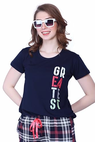 Image of Nightview Women's Cotton Checks Printed Night Suit Set of Top & pyajama Set