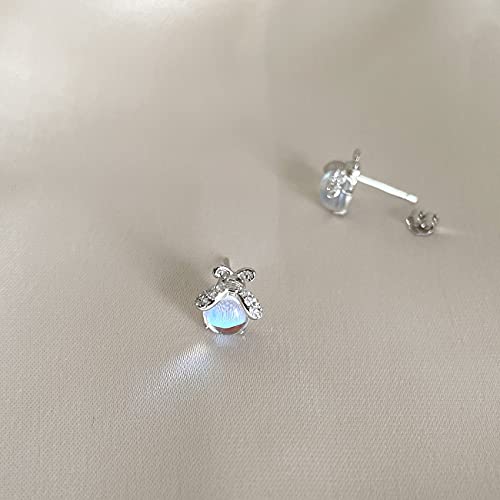 Carol&Allen 925 Sterling Silver Stud Earrings Firefly Inlaid Moonstone Cubic Zirconia Glittering Shiny3