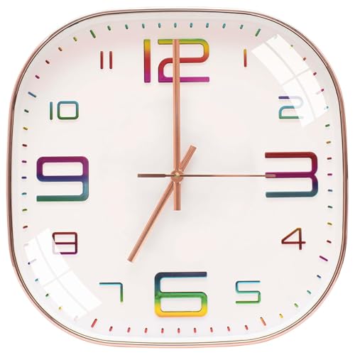 Image of TEKCOOL Plastic Analogue Wall Clock 12 inch Silent Quartz Decorative Wall Clock Non-Ticking Classic Clock Battery Operated Round Easy to Read for Room /Home /Kitchen /Bedroom /Office /School.Rainbow:-